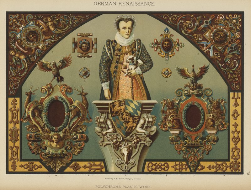 Tysk renässans, polykromt plastverk (färg litho) av German School