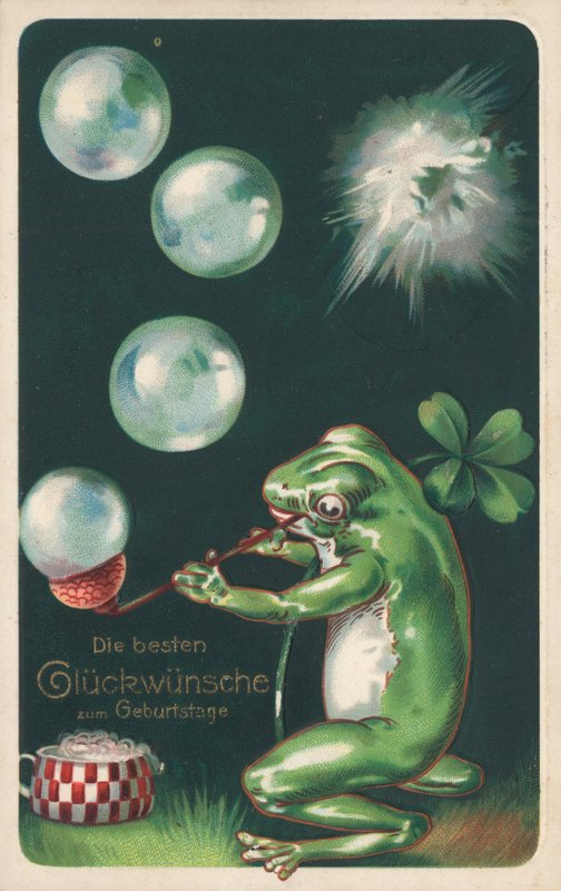 Tyskt födelsedagskort (färg litho) av German School