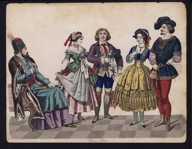 Tysk modetallrik, mitten av 1800-talet (färgad gravyr) av German School