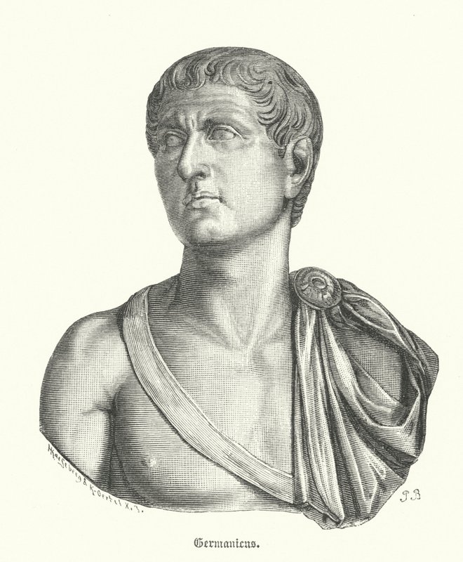 Germanicus, romersk general och far till kejsar Caligula (gravyr) av German School