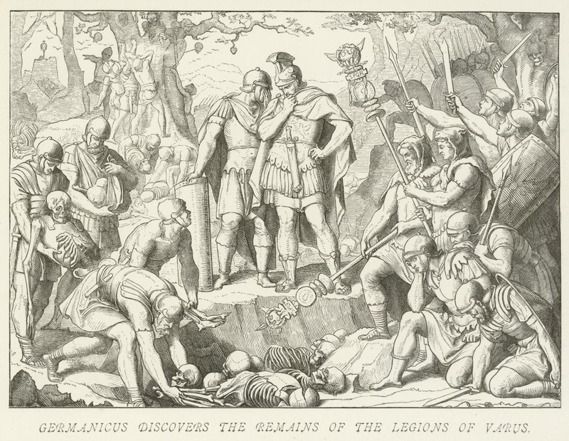 Germanicus upptäcker kvarlevorna av Legions of Varus av German School