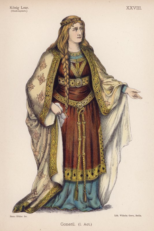 Goneril, från Shakespeares King Lear (färg litho) av German School