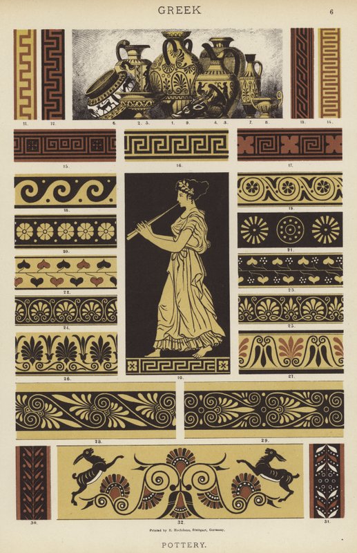 Grekiskt, keramik (färg litho) av German School
