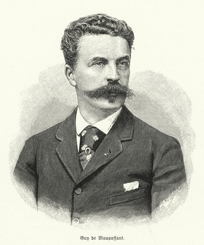 Guy de Maupassant, fransk novellförfattare (litho) av German School