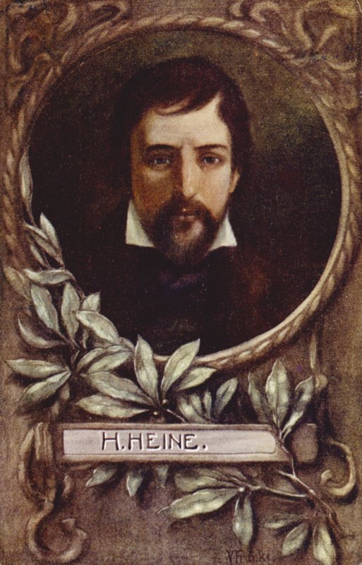 Heinrich Heine, tysk poet (färg litho) av German School