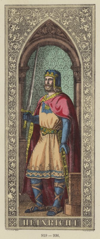 Heinrich I, 919-936 (färgad gravyr) av German School