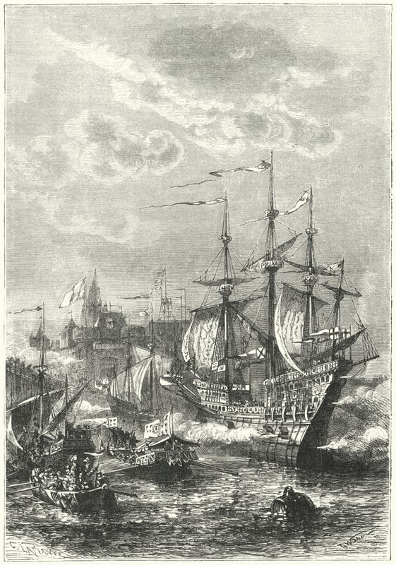 Henrik VIII och den engelska flottan landar i Calais av German School