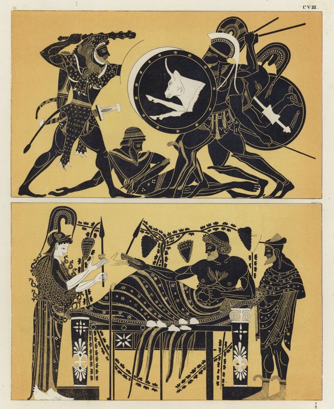 Hercules slåss mot Geryon och Geryon med Athena och Dionysos av German School