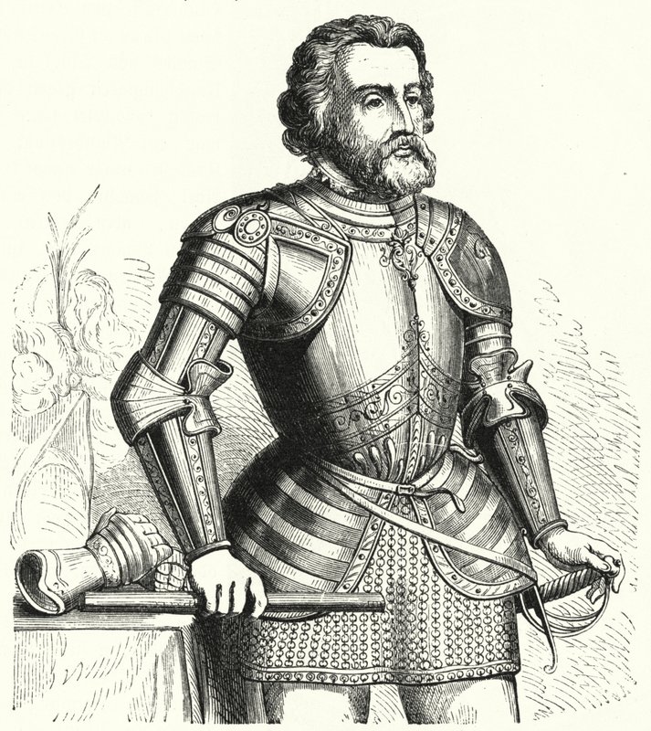 Hernan Cortes, spansk conquistador (gravyr) av German School