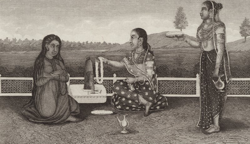 Hinduisk vördnad för de döda, Indien. Illustration för Bilder-Atlas (gravyr) av German School