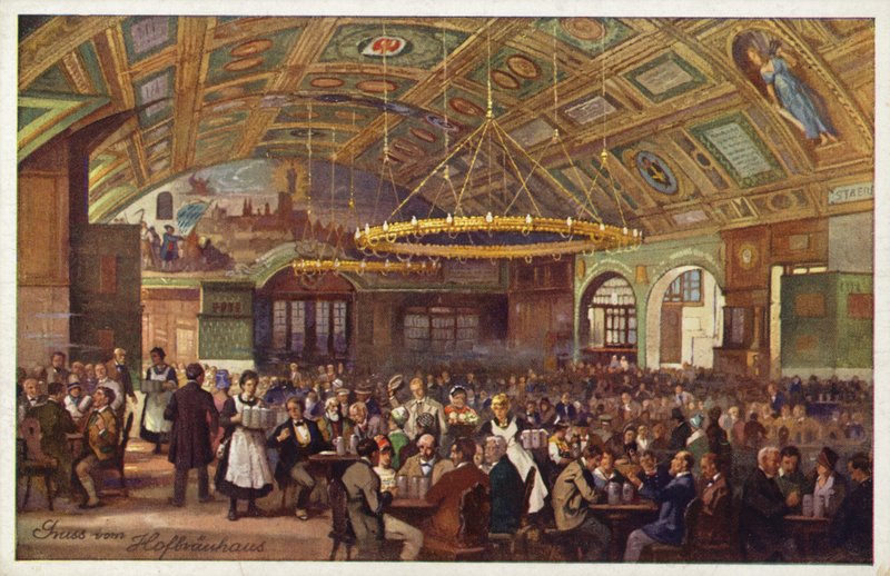 Hofbrauhaus, München (färglitografi) av German School