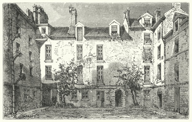 Hem för den franske dramatikern Jean Racine på Rue du Marais i Paris (gravyr) av German School