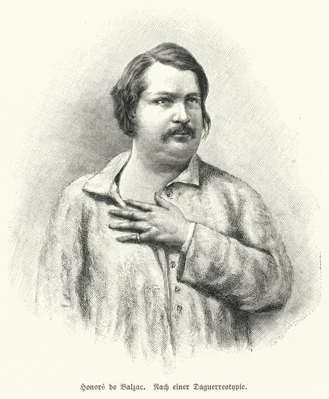 Honore de Balzac, fransk romanförfattare och dramatiker (litho) av German School