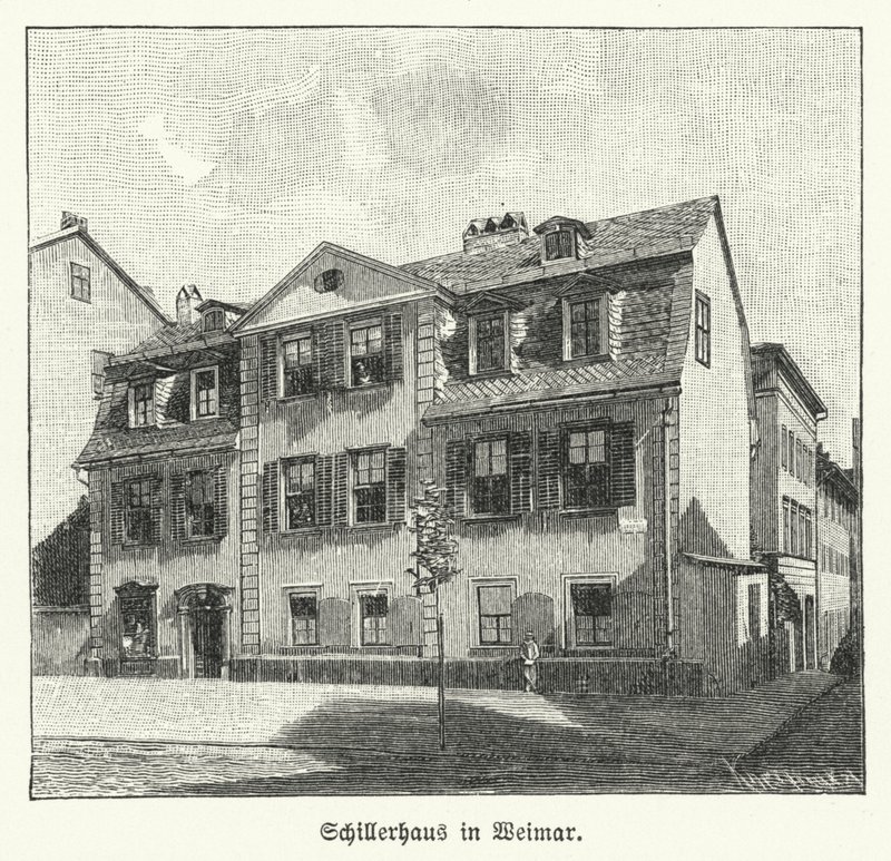 Poetens, dramatikern och filosofen Friedrich Schillers hus, Weimar, Tyskland (litho) av German School