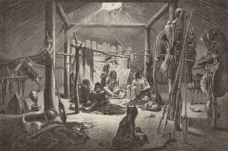 Hydda av nordamerikansk indianhövding (gravyr) av German School