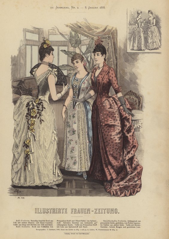 Illustration för Illustrirte Frauen-Zeitung (färg litho) av German School