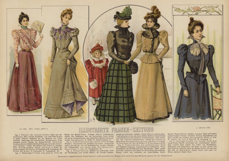 Illustration för Illustrirte Frauen-Zeitung (färg litho) av German School