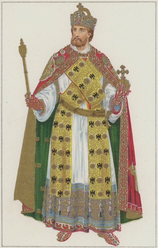 Imperialistiska regalier av de heliga romerska kejsarna (färg litho) av German School
