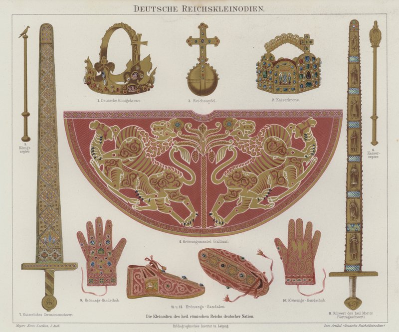 Imperialistiska regalier av det heliga romerska riket (färg litho) av German School