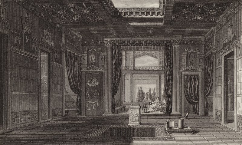 Interiör av ett romerskt hus i Pompeji. Illustration för Bilder-Atlas (gravyr) av German School