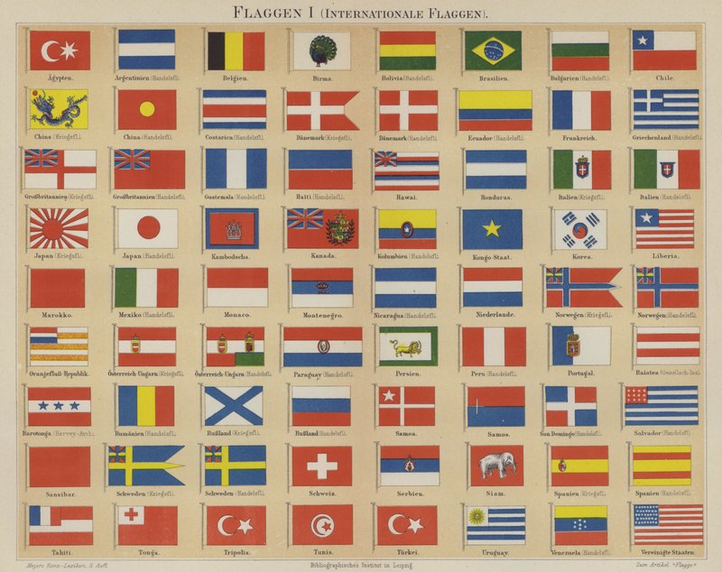 Internationella flaggor (färg litho) av German School
