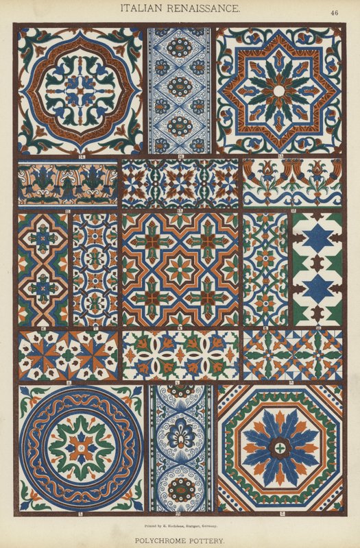 Italiensk renässans, polykrom keramik (färg litho) av German School
