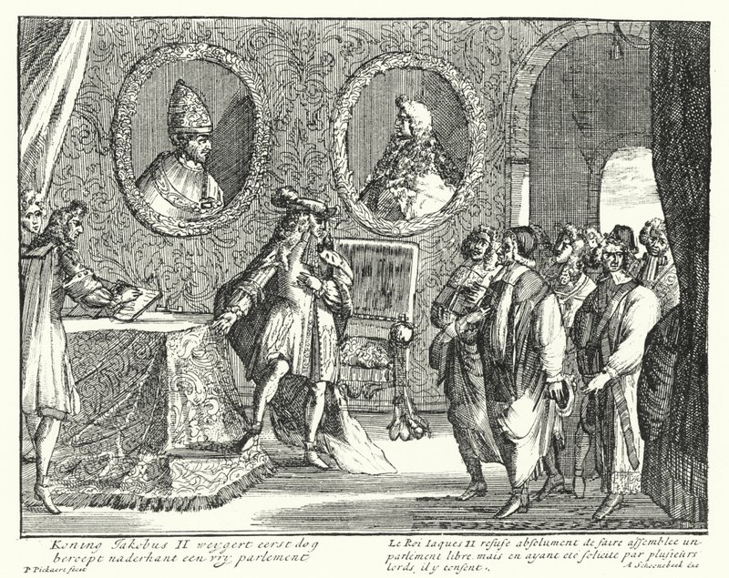 James II av England vägrar låta parlamentet sitta (gravyr) av German School