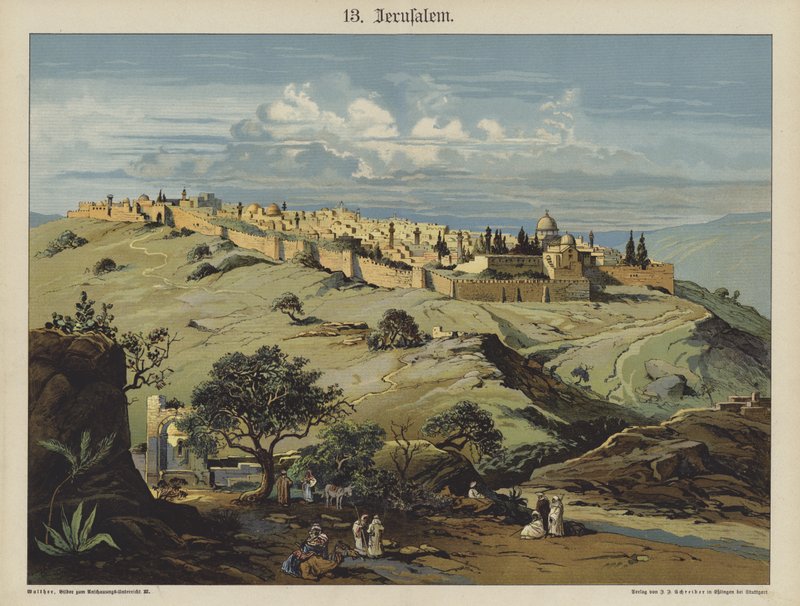 Jerusalem (färg litho) av German School
