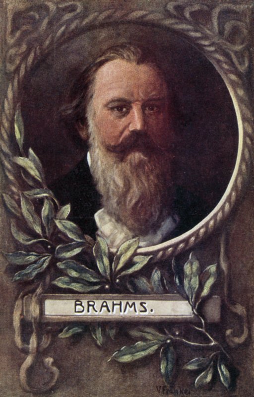 Johannes Brahms, tysk kompositör och pianist (färg litho) av German School
