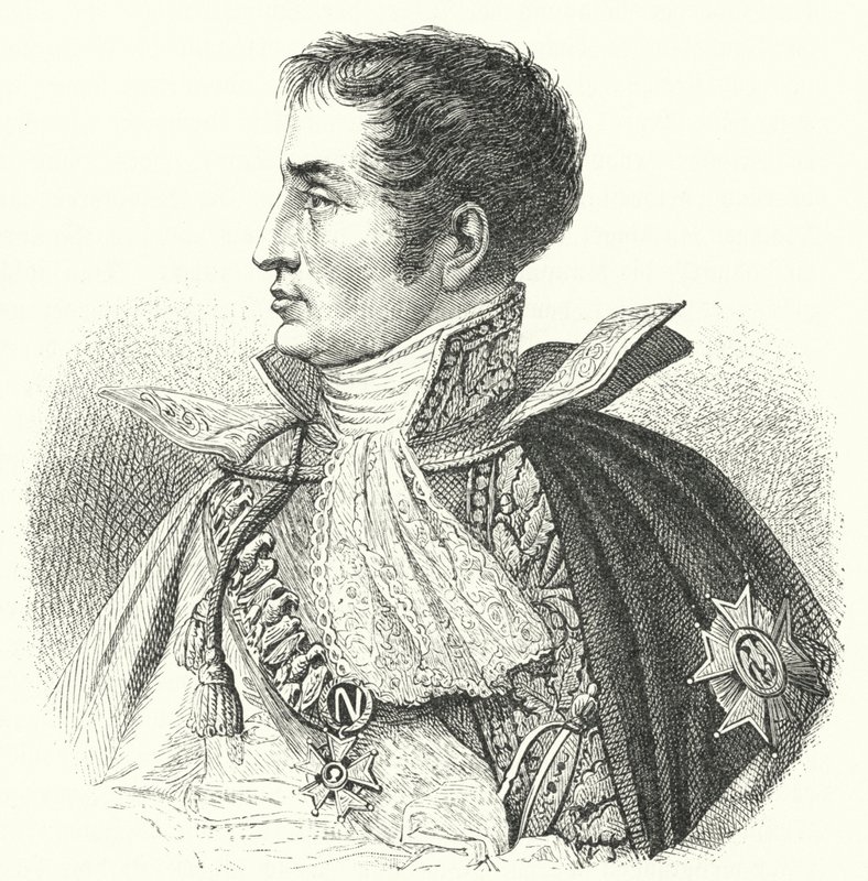 Joseph Bonaparte, kung av Spanien som Josef I (gravyr) av German School