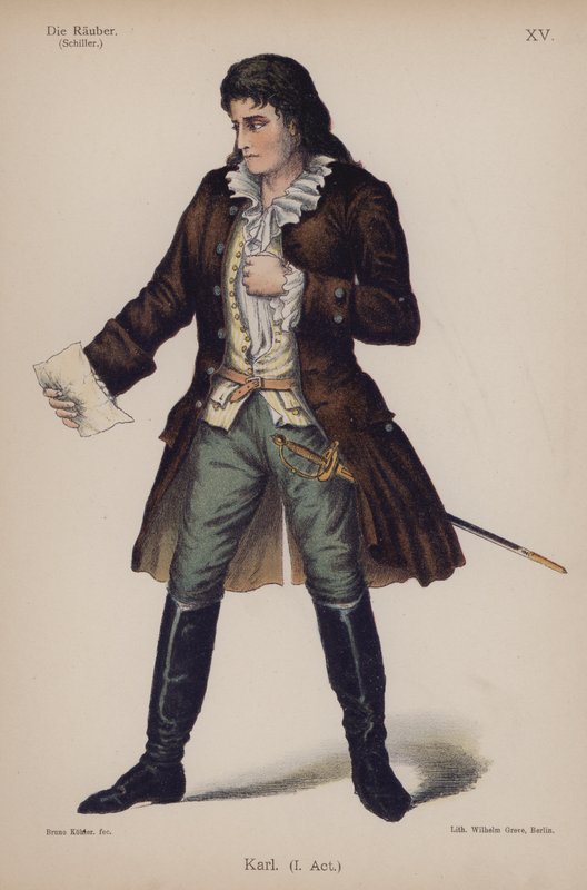 Karl, från Die Rauber (Rånarna) av Friedrich Schiller (färg litho) av German School