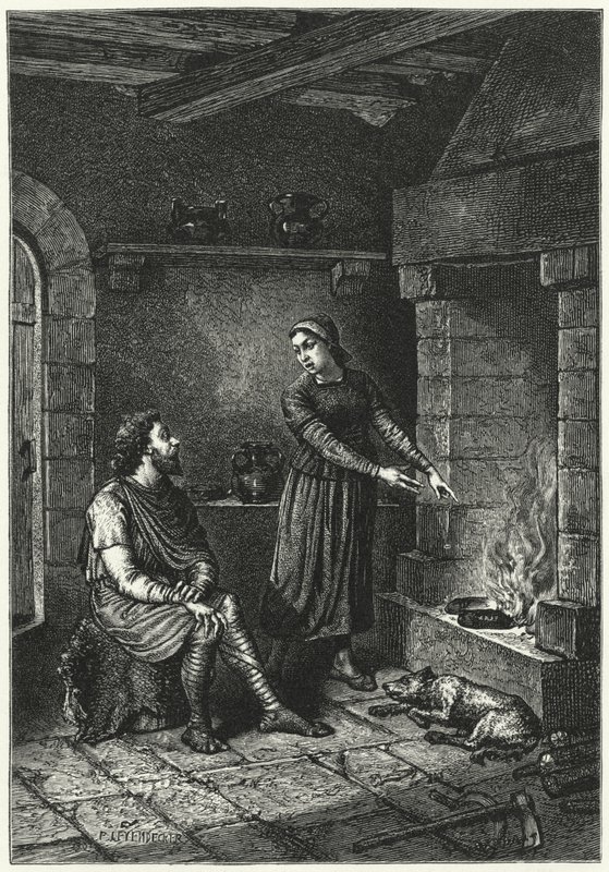 Kung Alfred och de brända kakorna (gravyr) av German School