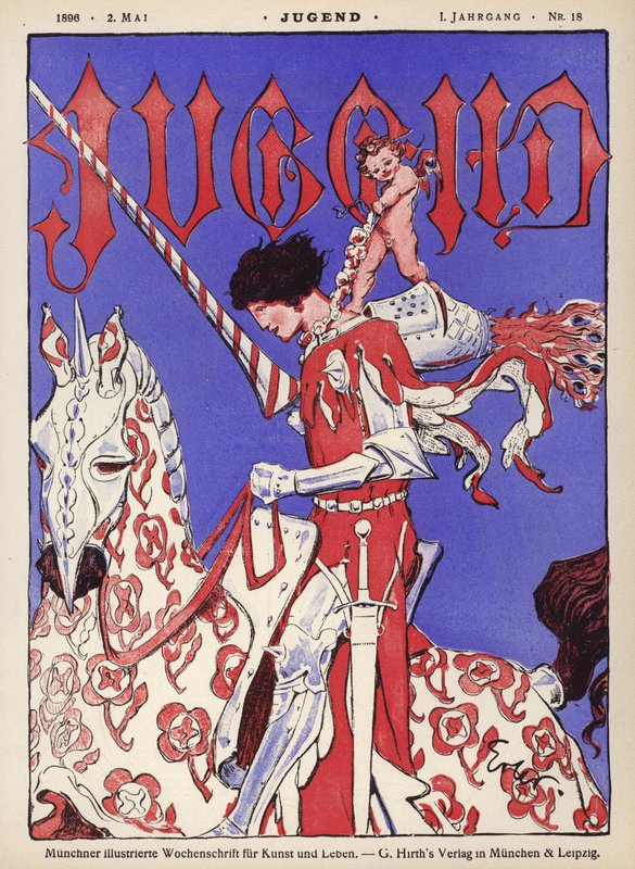 Riddare till häst (färg litho) av German School