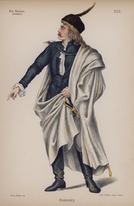 Kosinsky, från Die Rauber (Rånarna) av Friedrich Schiller (färg litho) av German School