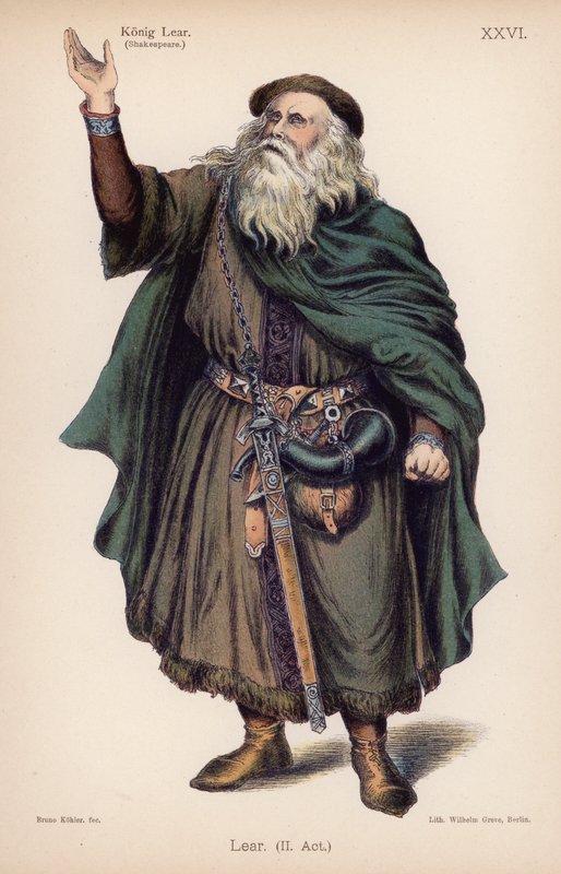 Lear, King of Britain, från Shakespeares King Lear (färg litho) av German School
