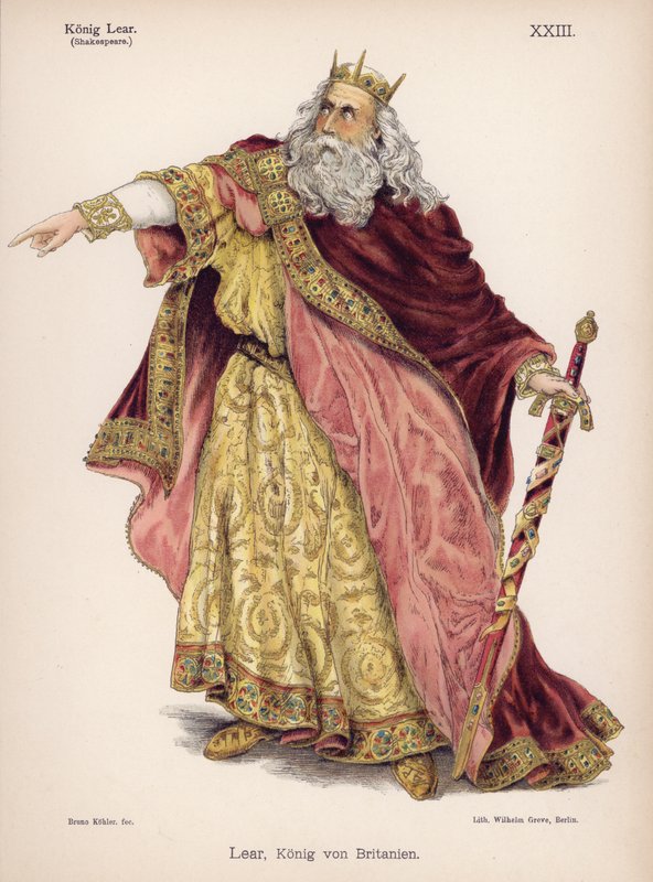 Lear, King of Britain, från Shakespeares King Lear (färg litho) av German School