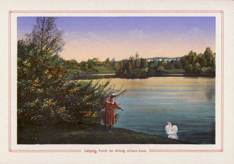 Leipzig, damm i King Albert Park (färglitografi) av German School