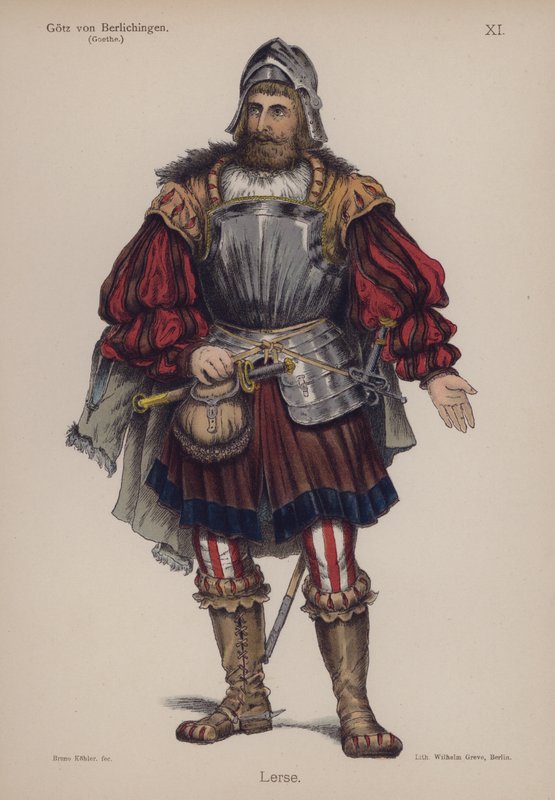 Lerse, från Gotz von Berlichingen av Goethe (färg litho) av German School