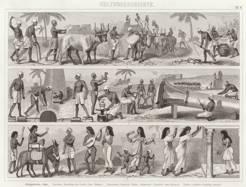 Livet i det antika Egypten. Illustration för Bilder-Atlas (gravyr) av German School