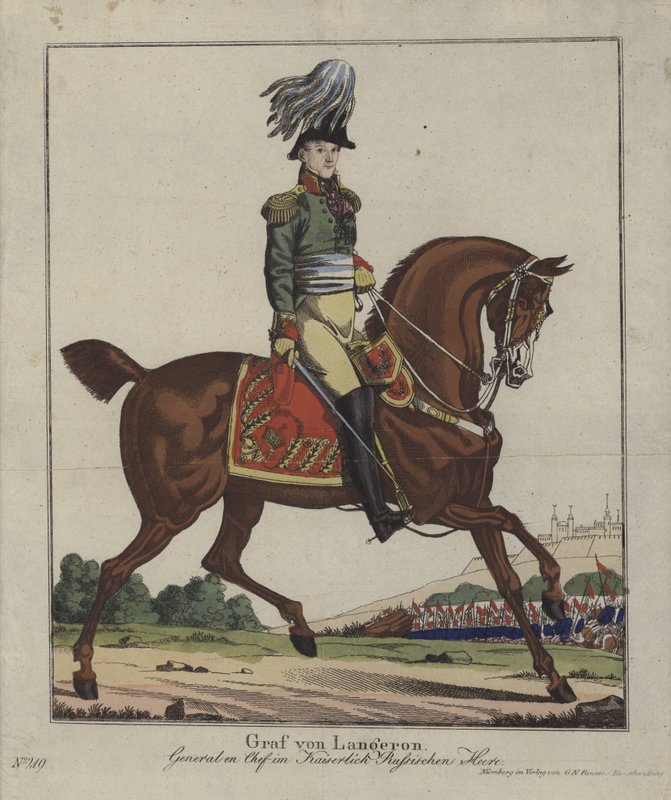 Louis Alexandre Andrault de Langeron, fransk general i den ryska armén (färgad gravyr) av German School