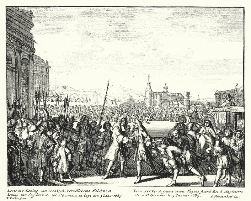 Ludvig XIV av Frankrike välkomnade James II av England i exil av German School