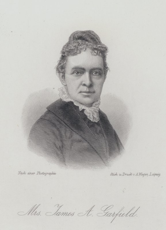Lucretia Garfield, fru till USA:s president James A Garfield (gravyr) av German School