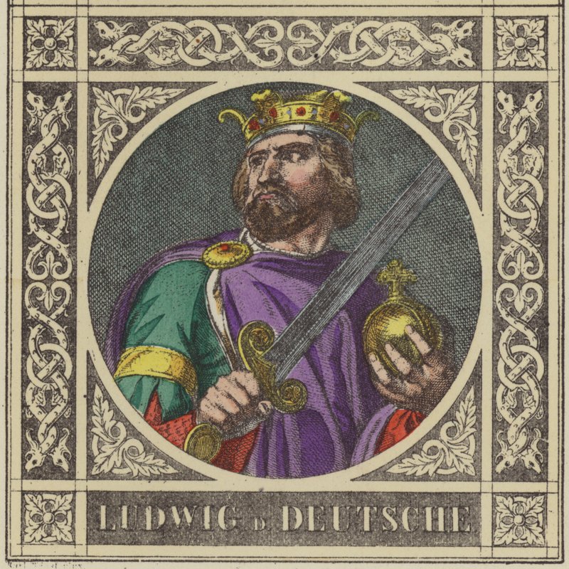 Ludwig D Deutsche, 840-876 (färgad gravyr) av German School
