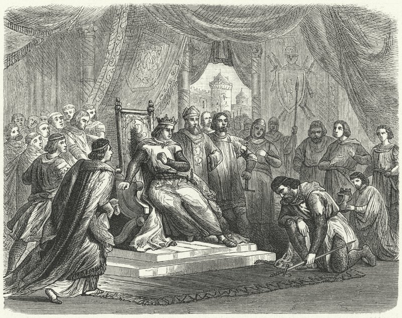 Malcolm IV av Skottland hyllar Henry II av England i Chester av German School
