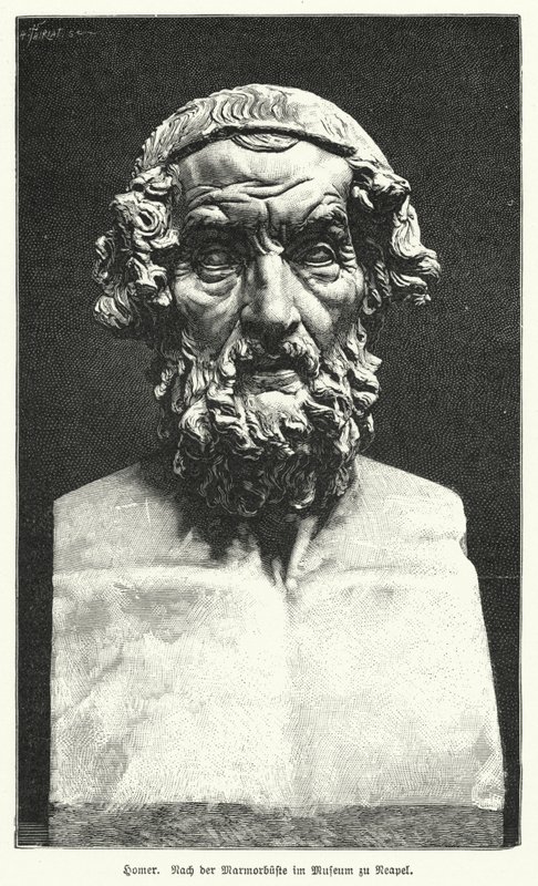 Marmorbyst av Homeros, antik grekisk poet (litho) av German School