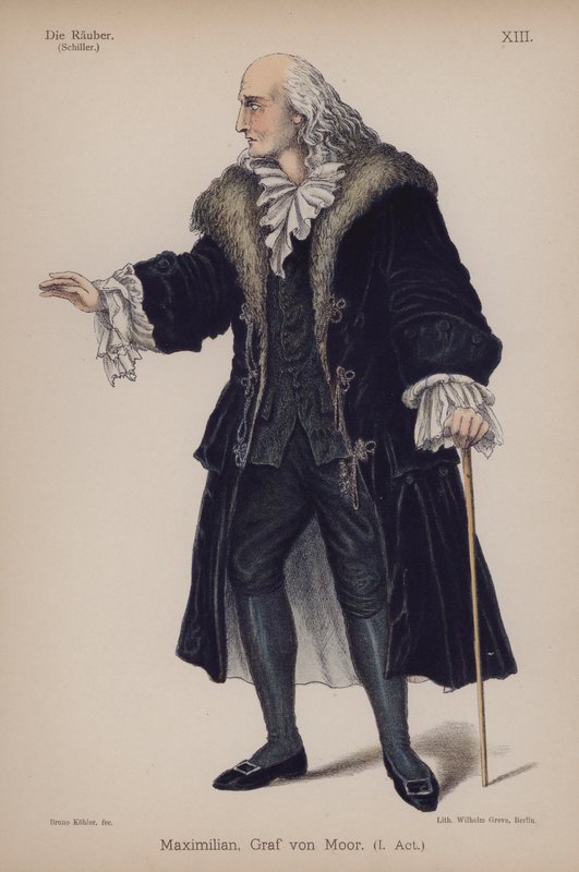 Maximilian, greve von Moor, från Die Rauber (Rånarna) av Friedrich Schiller (färg litho) av German School