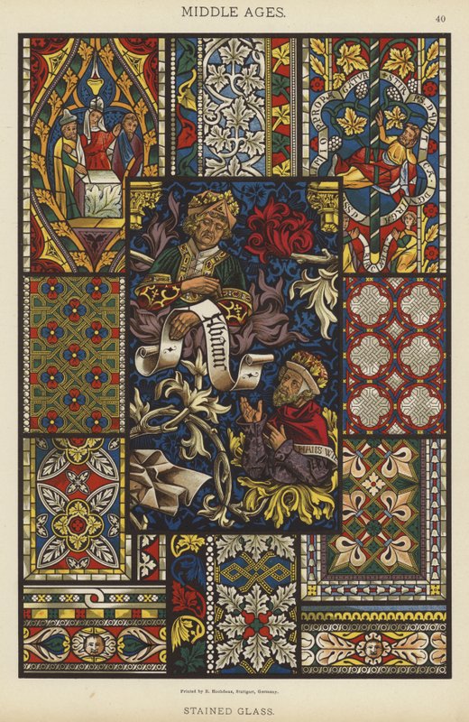 Medeltid, Målat glas (färg litho) av German School