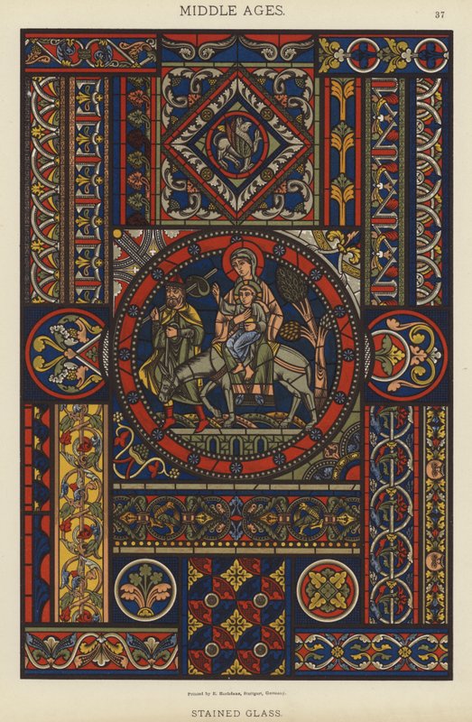 Medeltid, Målat glas (färg litho) av German School