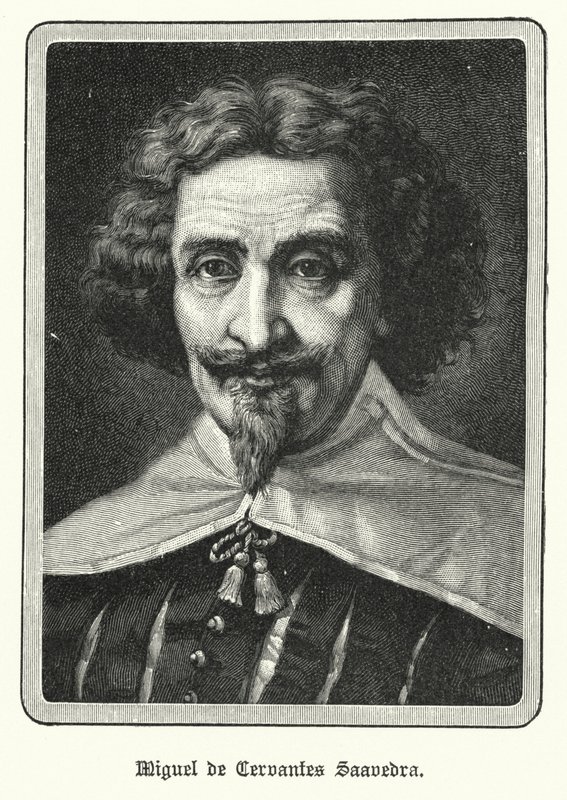 Miguel de Cervantes Saavedra, spansk romanförfattare (litho) av German School