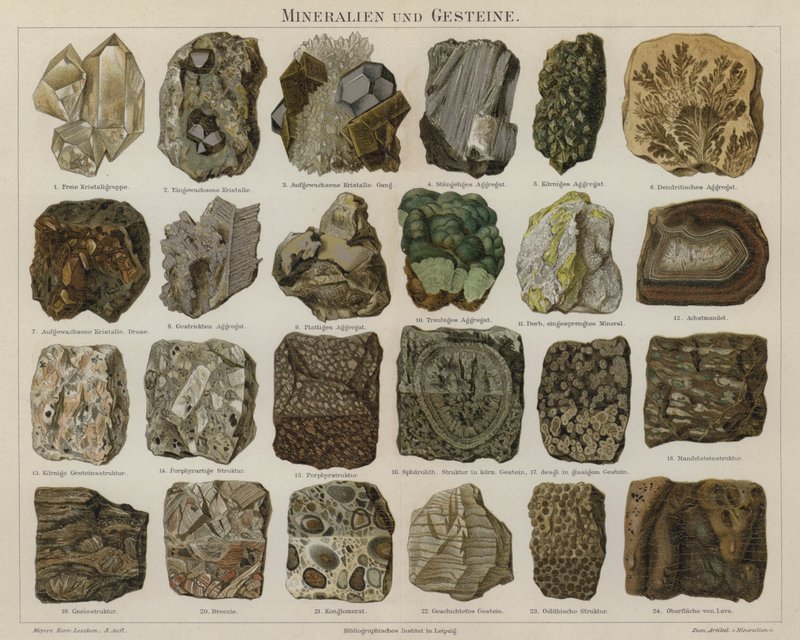 Mineraler och stenar (färg litho) av German School